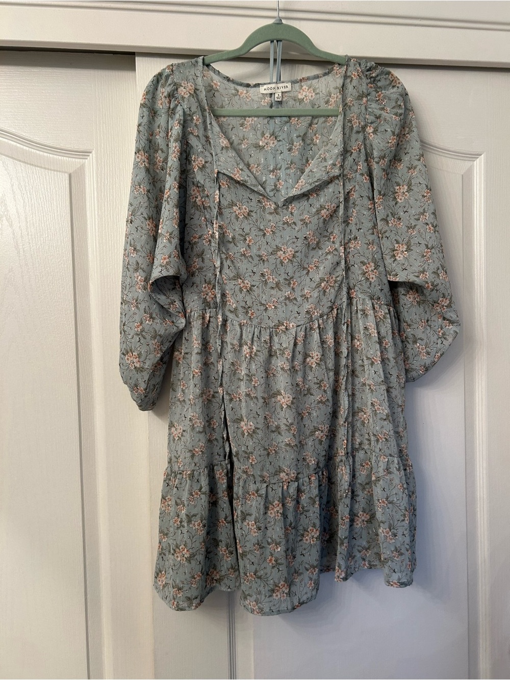 Moon River Sage Green Floral Babydoll Dress with slip